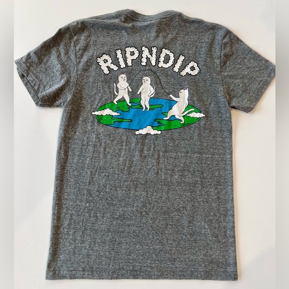 Ripndip Jump Rope World Men’s Small Heather Gray Tee Earth 3 White Cats - Picture 2 of 13